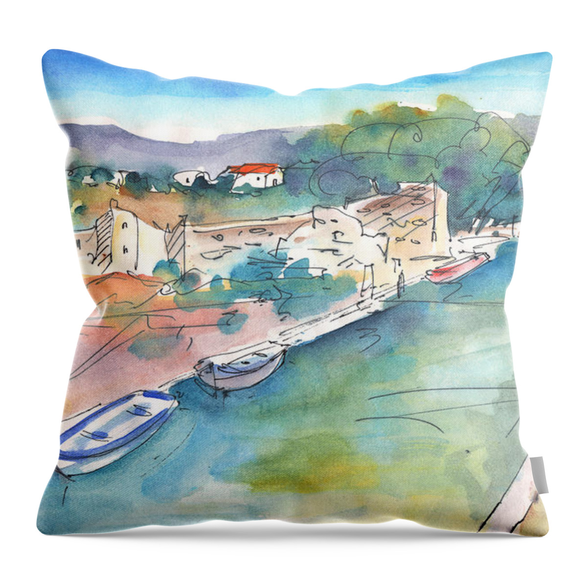Travel Art Throw Pillow featuring the painting Elounda 01 by Miki De Goodaboom