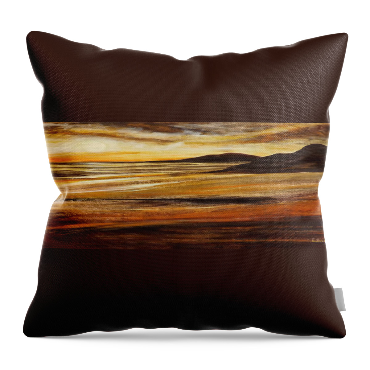 Sunset Throw Pillow featuring the painting End of the Day - Panoramic Sunset by Gina De Gorna