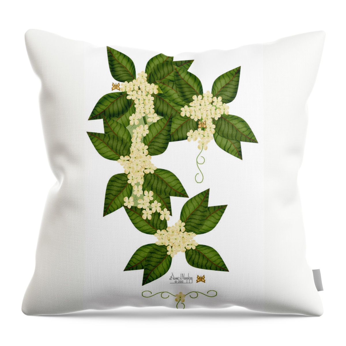 Anne Norskog Hand-drawn Digital Painting Throw Pillow featuring the painting English Laurel by Anne Norskog