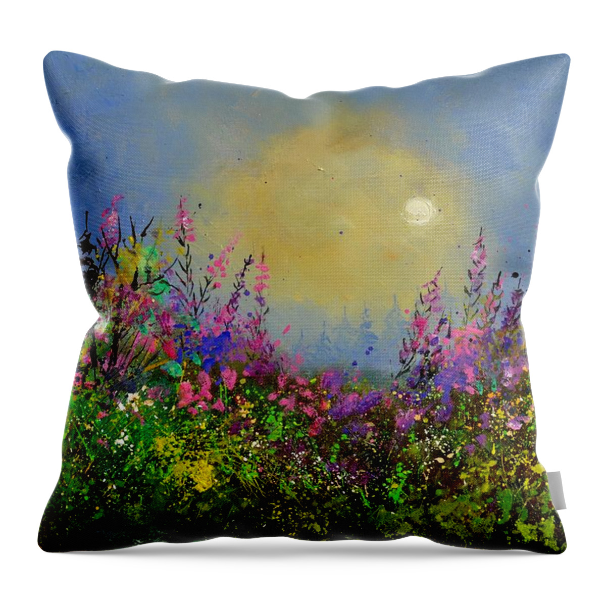Flowers Throw Pillow featuring the painting Epilobes by Pol Ledent