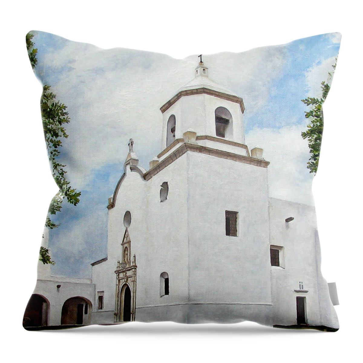 Art Throw Pillow featuring the painting Espiritu Santo Mission by Jimmie Bartlett
