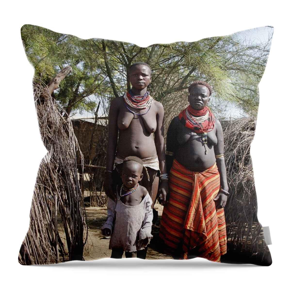 Africa Throw Pillow featuring the painting Ethiopia-South Tribeswomen No.1 by Robert SORENSEN