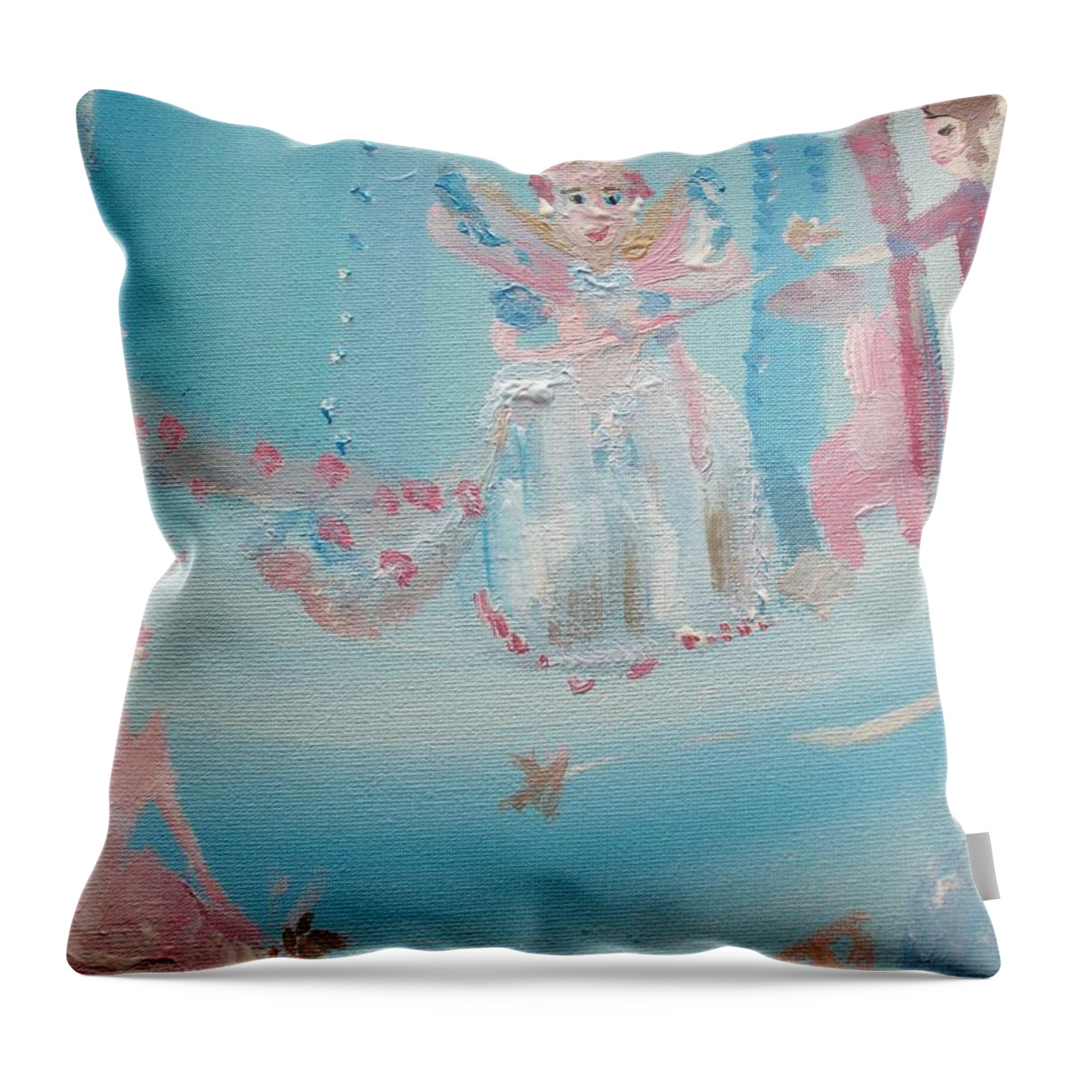 Fairy Throw Pillow featuring the painting Fairy Godmother convention by Judith Desrosiers