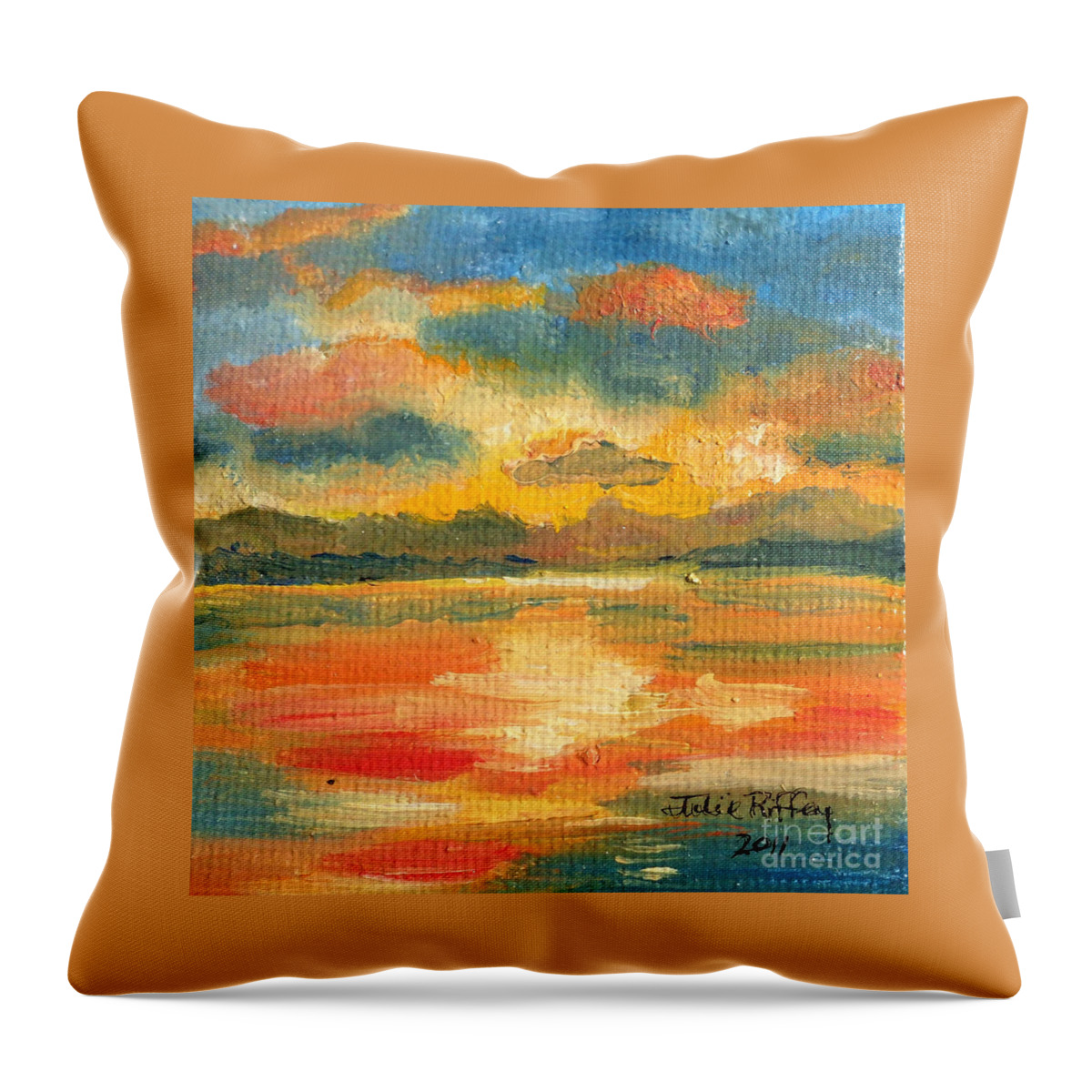 Sunset Throw Pillow featuring the painting Fiery Sunset by Julie Brugh Riffey