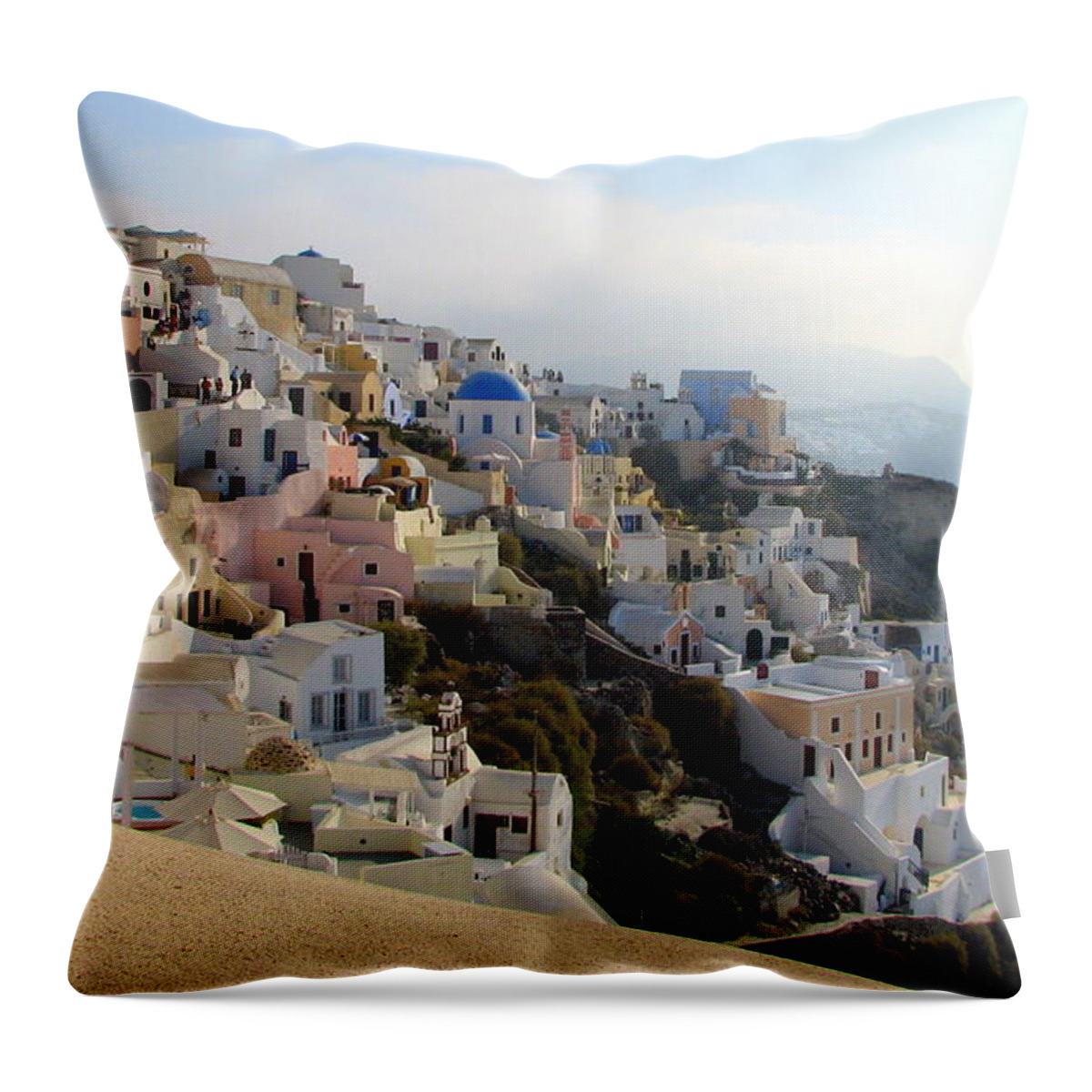 Santorini Throw Pillow featuring the photograph Fira in Santorini by Carla Parris