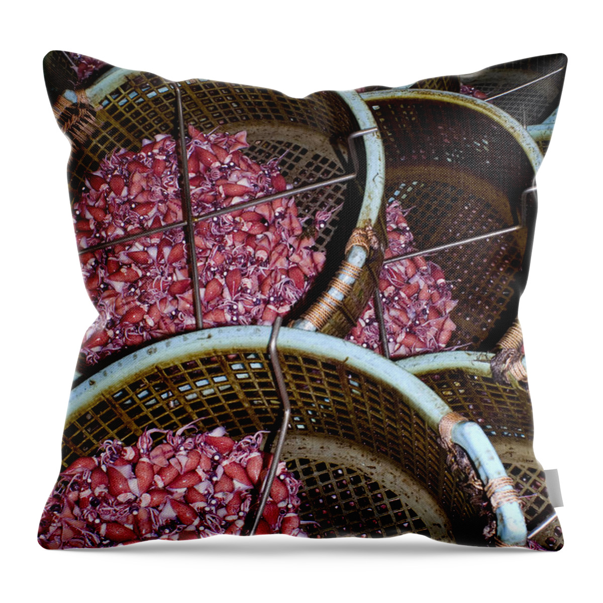 Japan Fishery Throw Pillow featuring the photograph Firefly Squid Catch by Dante Fenolio