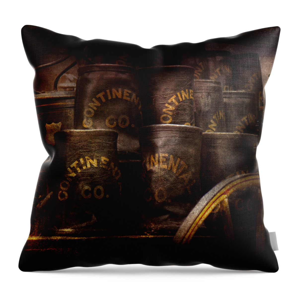 Hdr Throw Pillow featuring the photograph Fireman - Bucket Brigade by Mike Savad