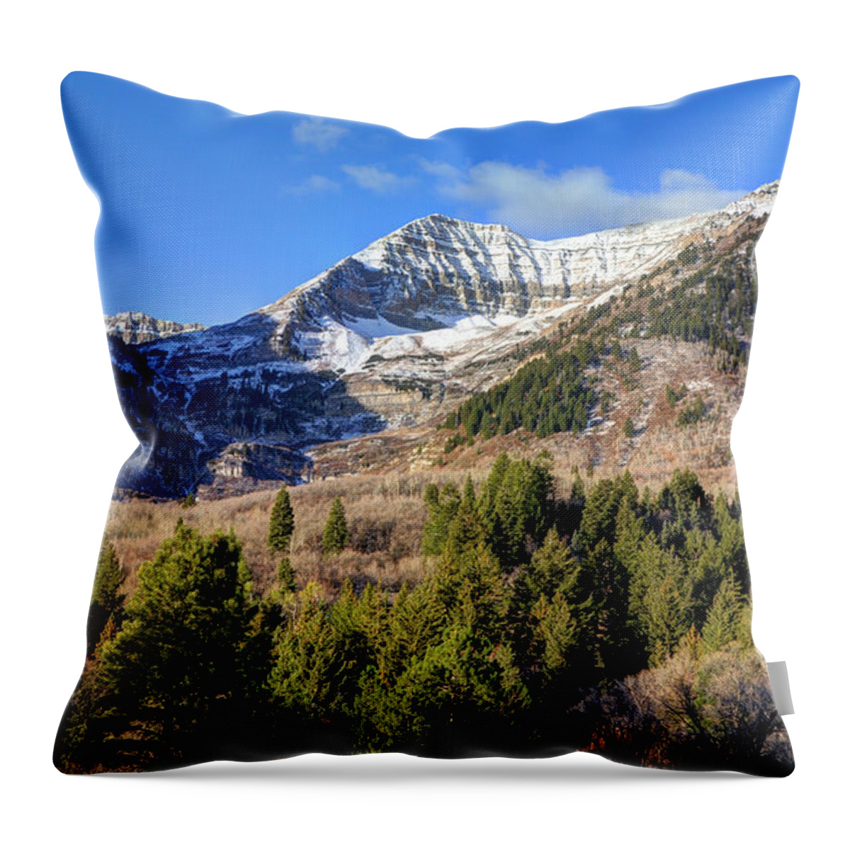Snow Throw Pillow featuring the photograph First Snow on Mt. Timpanogos - Utah by Gary Whitton