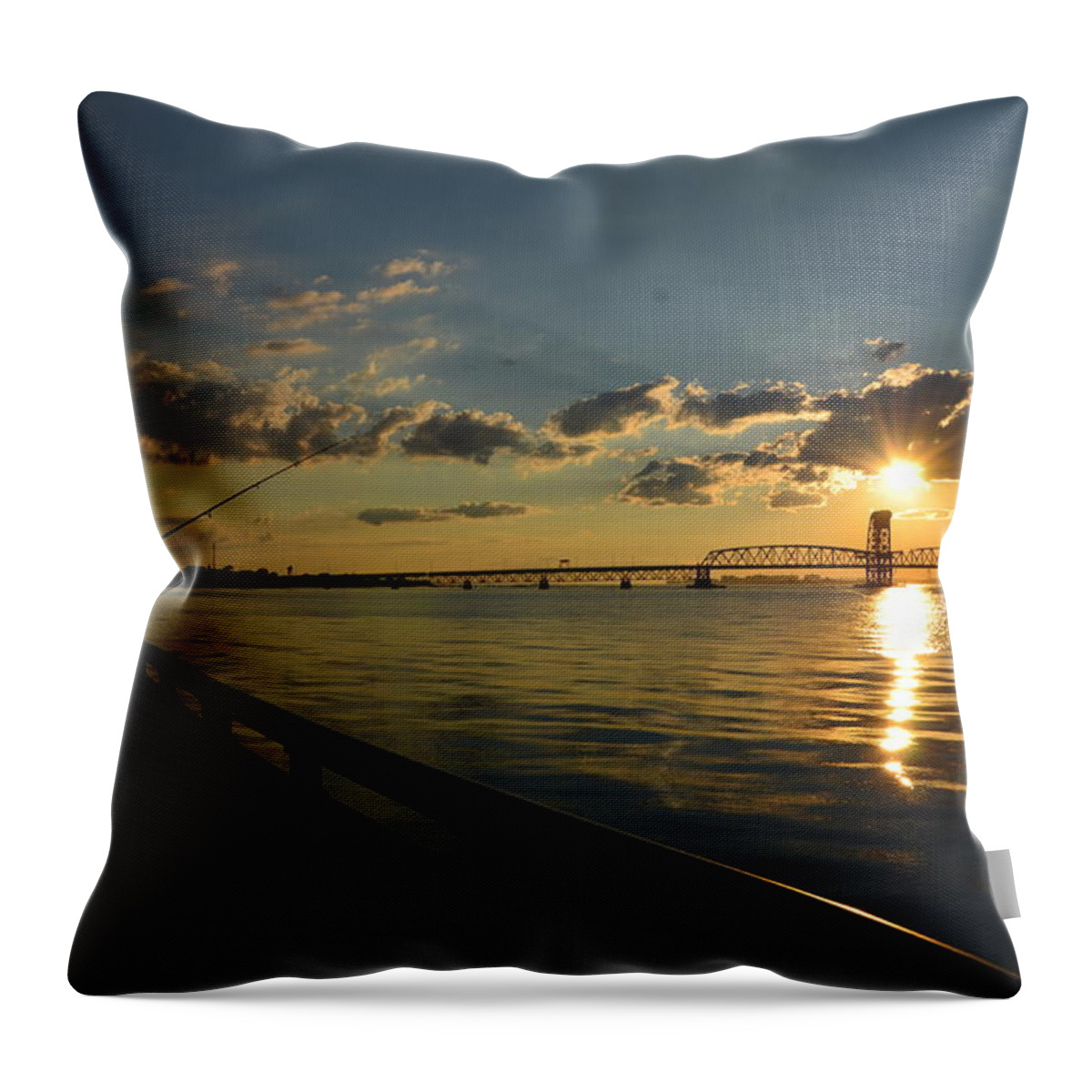 Fishing Throw Pillow featuring the photograph Fisherman Jamaica Bay by Maureen E Ritter
