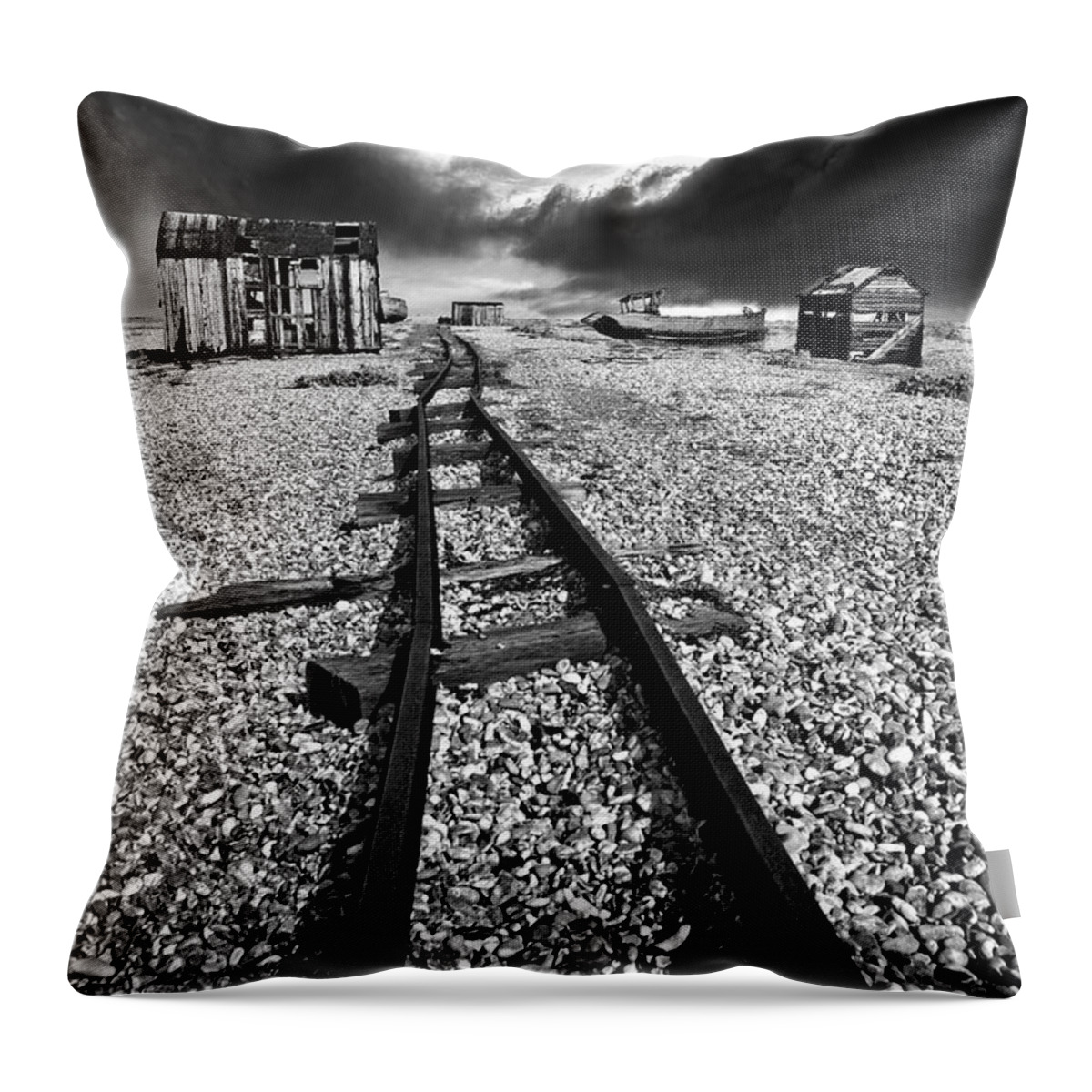 Black And White Throw Pillow featuring the photograph Fishing Boat Graveyard 6 by Meirion Matthias