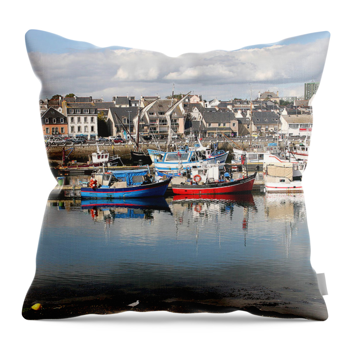 Boats Throw Pillow featuring the photograph Fishing Boats in the Harbor by Diana Haronis