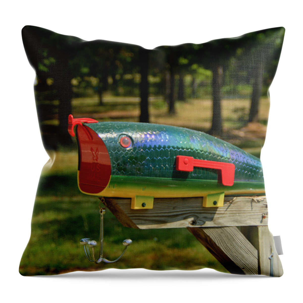 Fishing Throw Pillow featuring the photograph Fishing Lure Mailbox 2 by Douglas Barnett