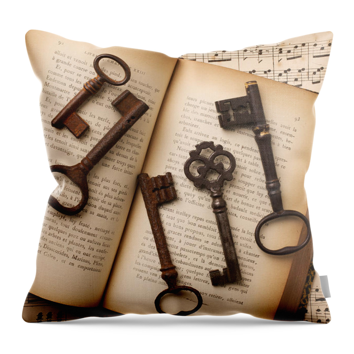 Key Throw Pillow featuring the photograph Five old keys by Garry Gay