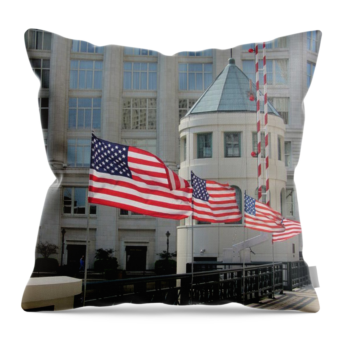 Milwaukee Throw Pillow featuring the photograph Flags on the Avenue by Anita Burgermeister