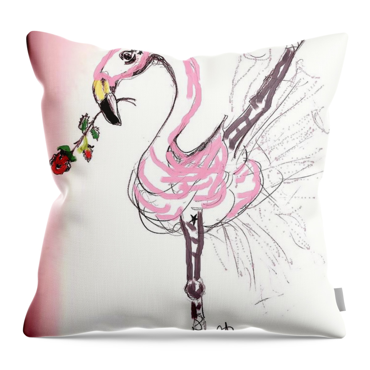 Flamingo Throw Pillow featuring the drawing Flamenco Flamingo by Carol Allen Anfinsen