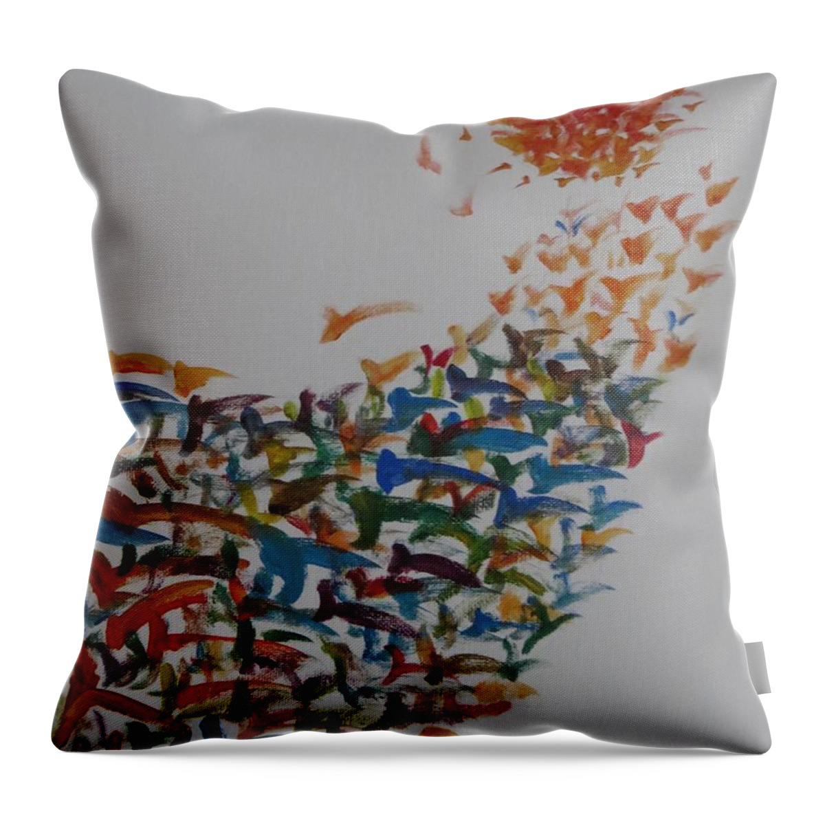 Birds Aiming At The Sun Throw Pillow featuring the painting Fleet of birds by Sonali Gangane