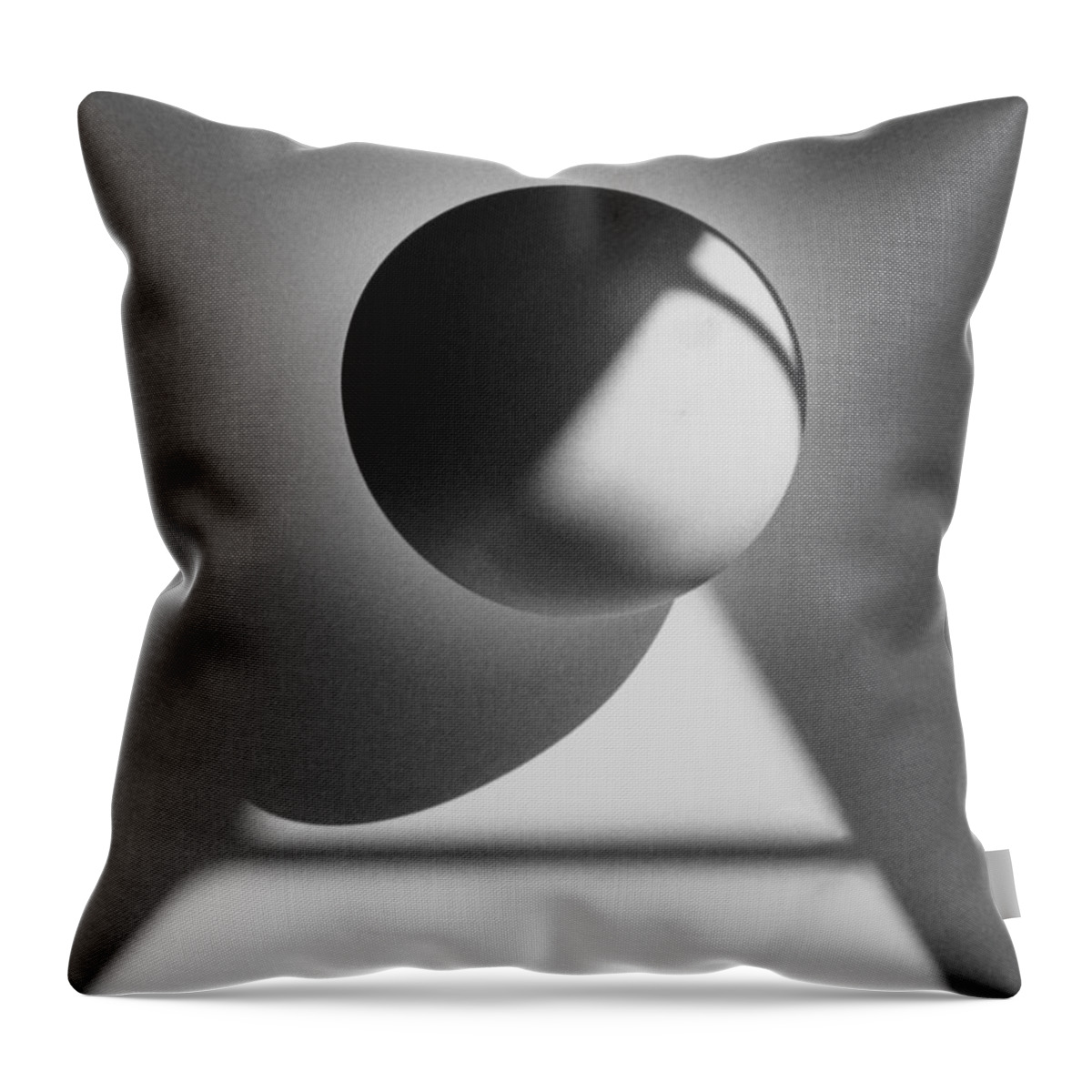 Sphere Throw Pillow featuring the photograph Floating sphere on light triangle- black and white silver gelati by Adam Long
