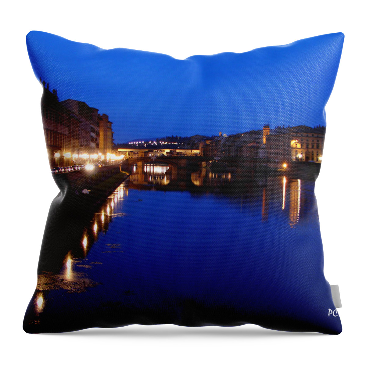 Italy Throw Pillow featuring the photograph Florence Arno River Night by Patrick Witz