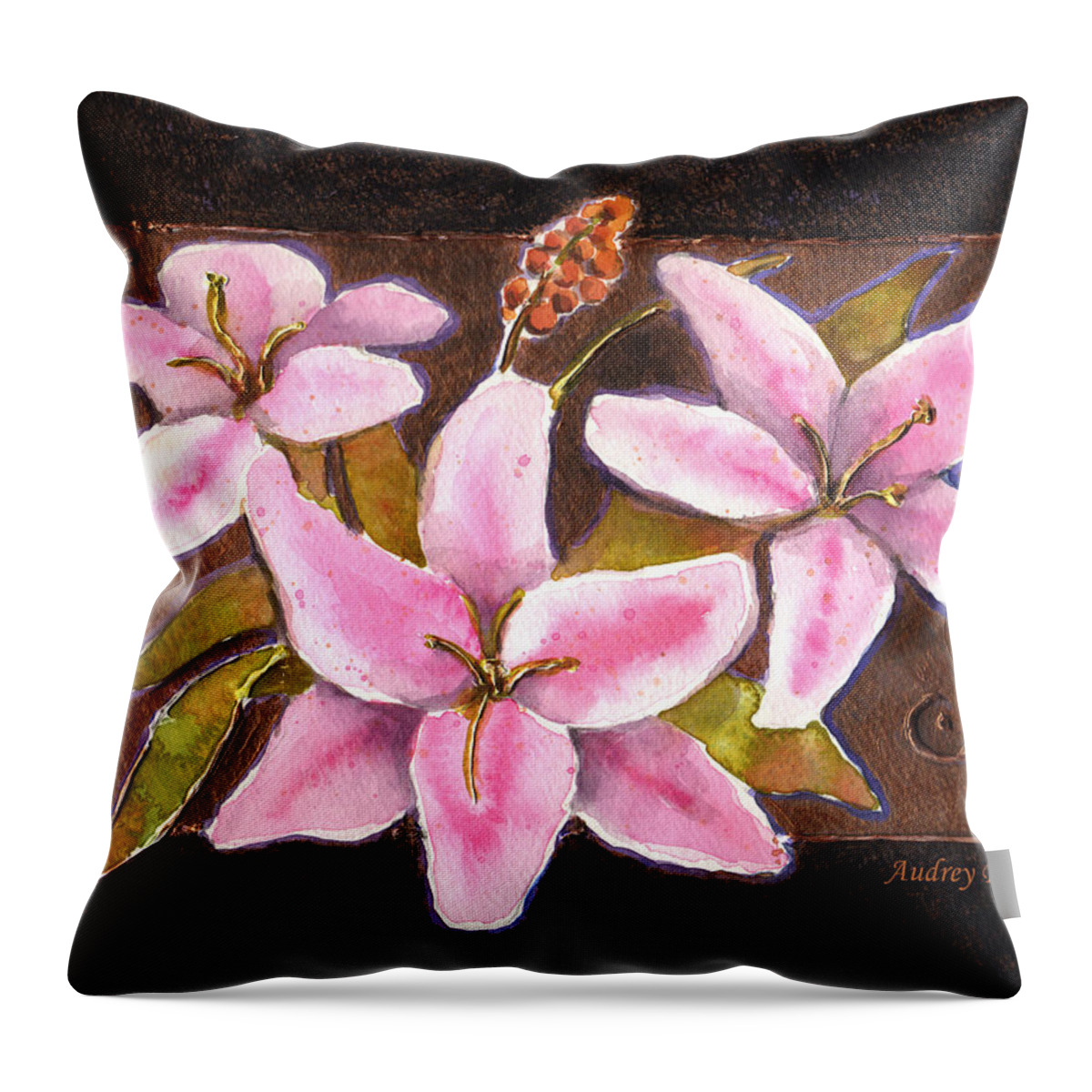 Pink Lilly Throw Pillow featuring the painting Flower Icon by Audrey Peaty