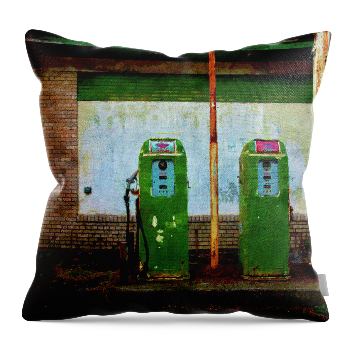 Flying A Gasoline Throw Pillow featuring the photograph Flying A Gas Station by Chris Lord