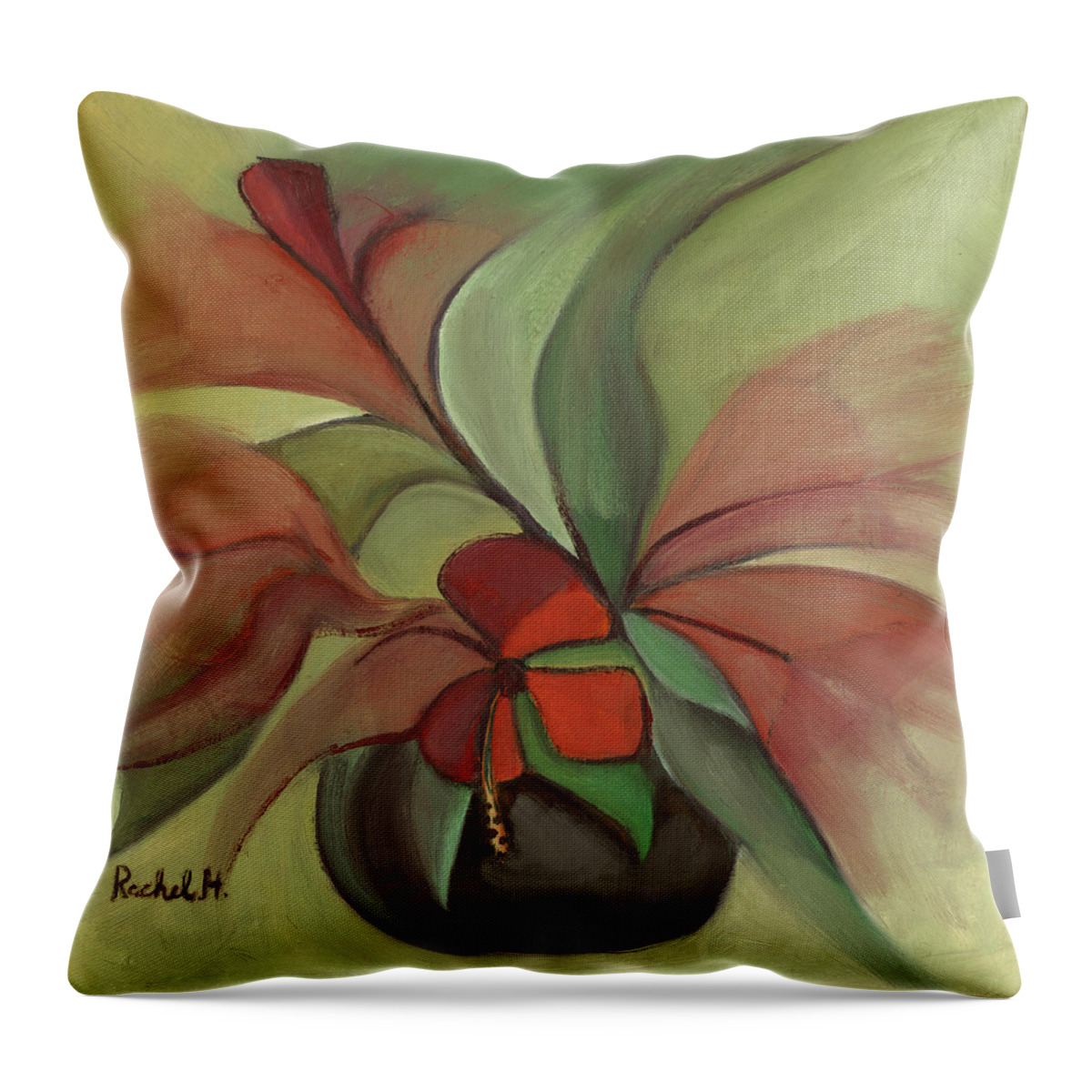 Flower Throw Pillow featuring the painting Flying flowers by Rachel Hershkovitz