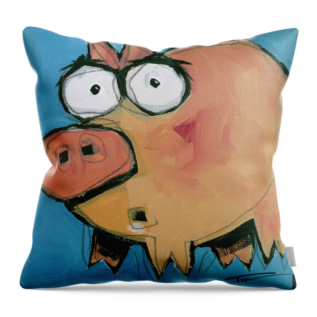 Pig Throw Pillow featuring the painting Flying Pig 1 by Tim Nyberg