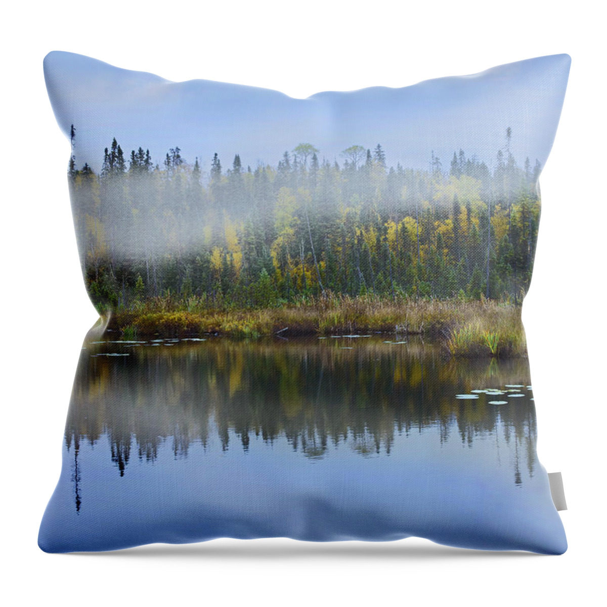 00176925 Throw Pillow featuring the photograph Fog Over Lake Ontario Canada by Tim Fitzharris