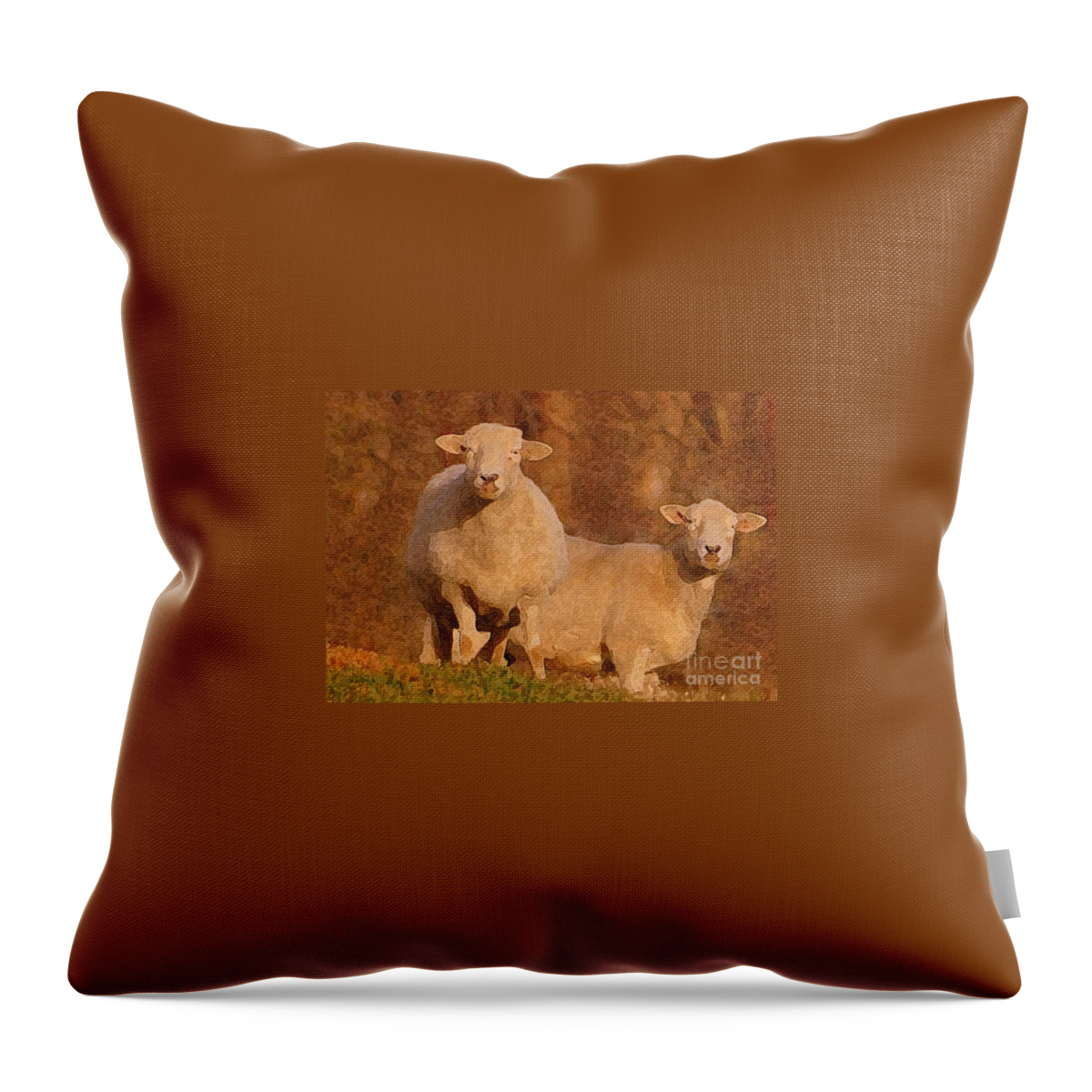 Sheep Throw Pillow featuring the mixed media Follow by Lydia Holly