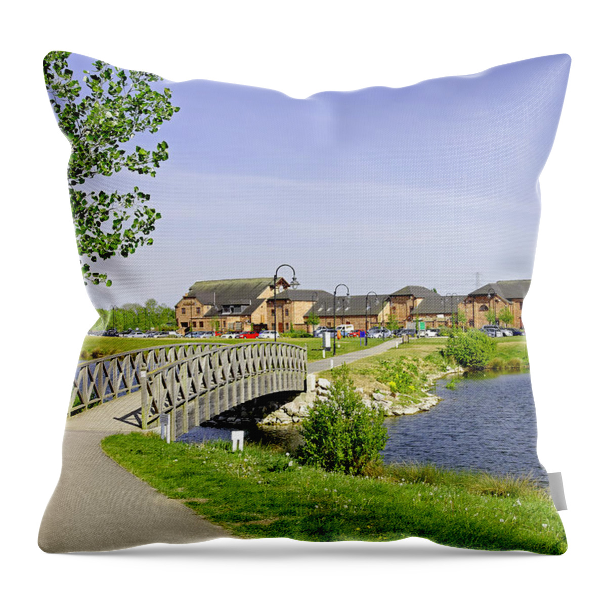 Water Throw Pillow featuring the photograph Foot-bridge and Lake - Barton Marina by Rod Johnson