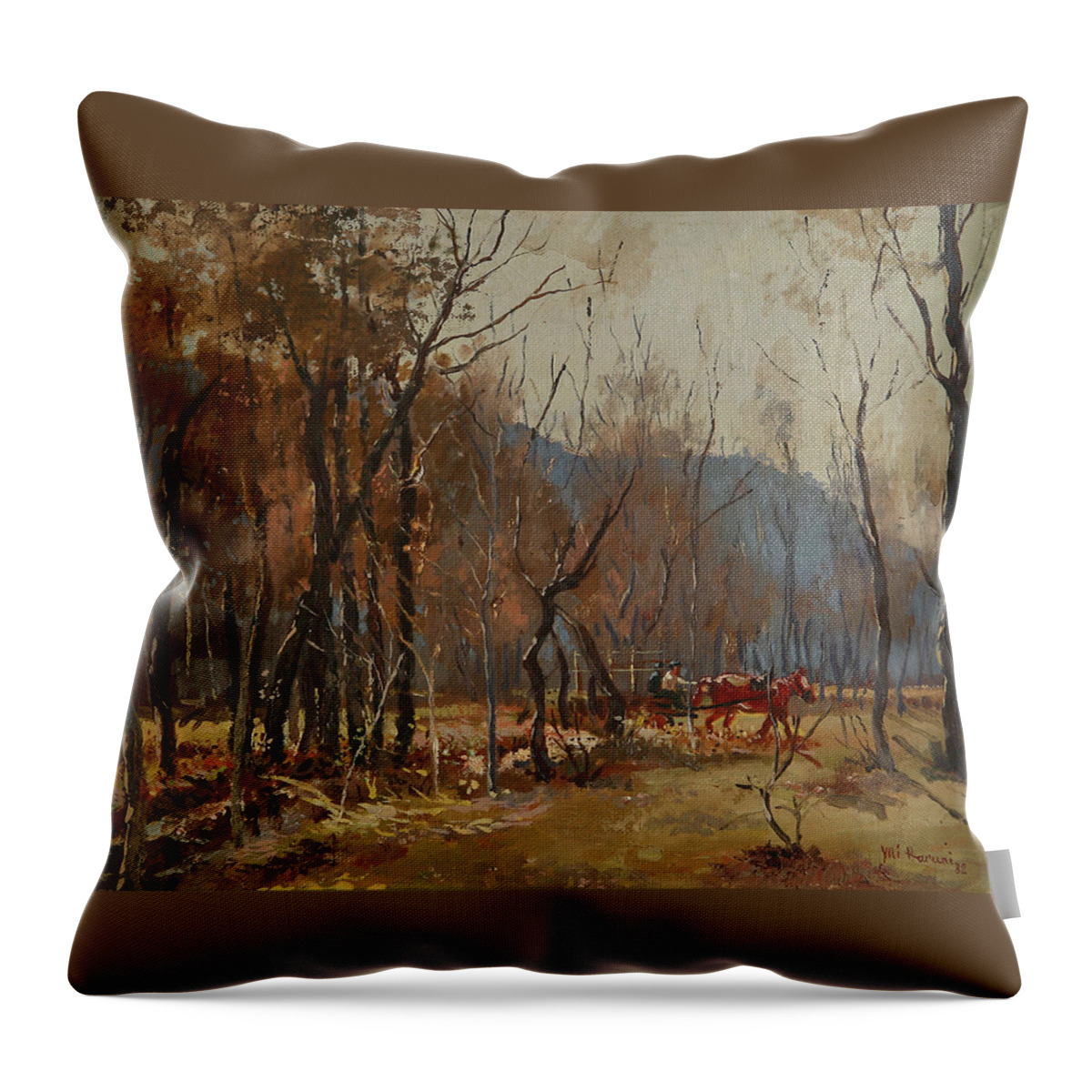 Forest Throw Pillow featuring the painting Forest by Shkumbini River by Ylli Haruni