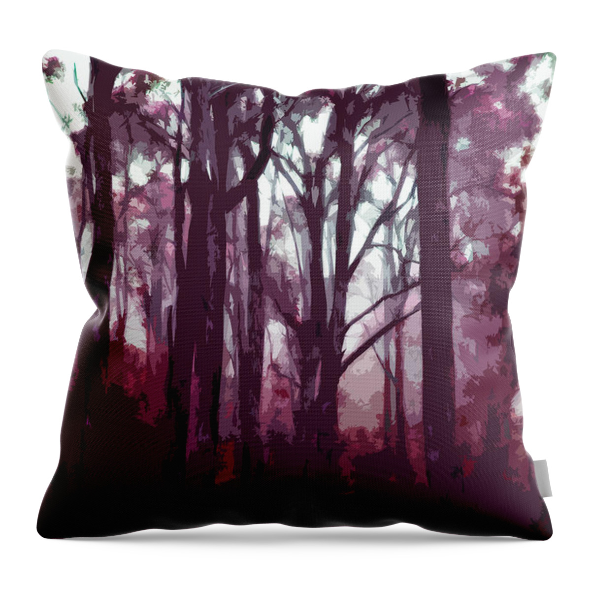 Landscapes Throw Pillow featuring the digital art Forest of trees in winter twilight by Phill Petrovic