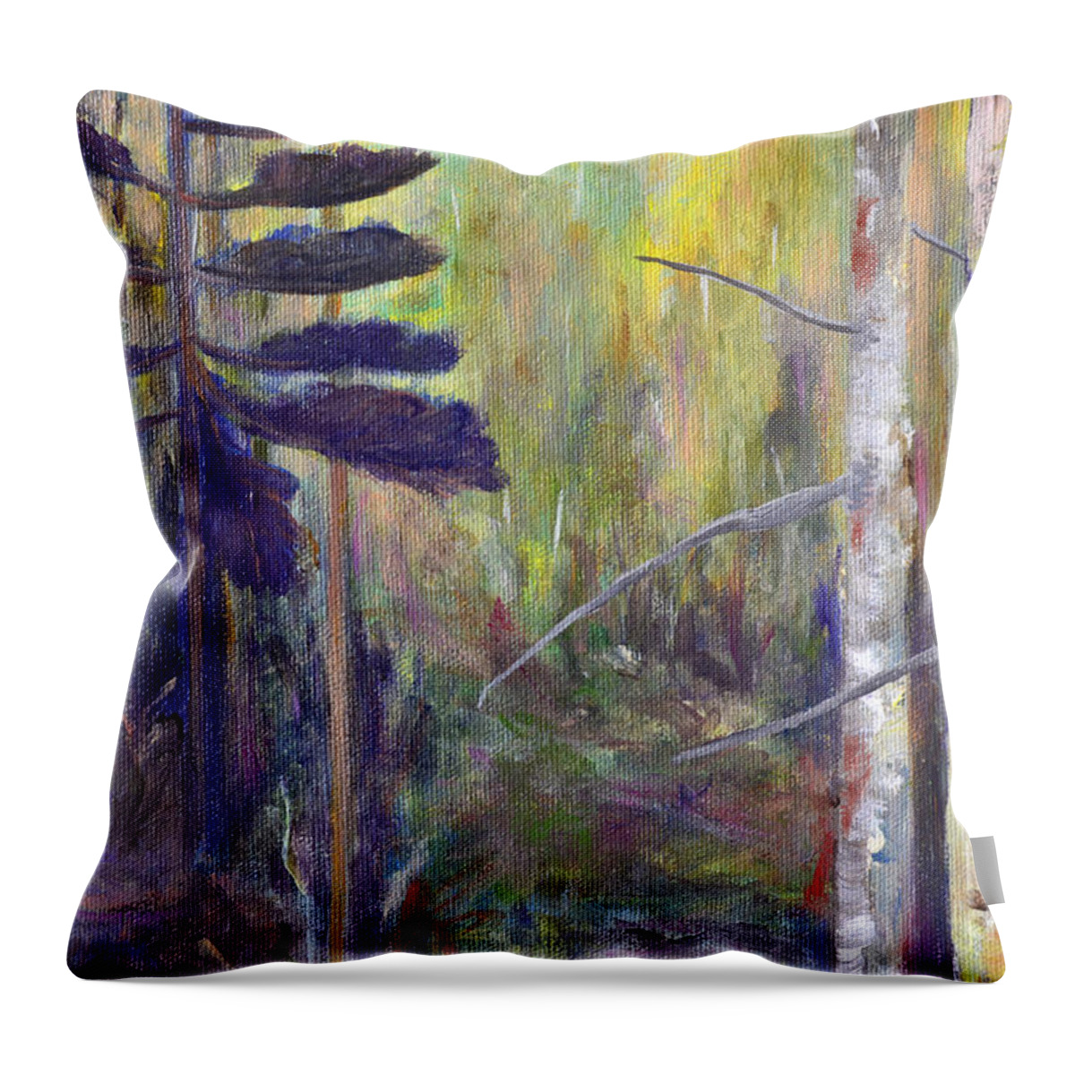 Woods Throw Pillow featuring the painting Forest Wonders by Claire Bull