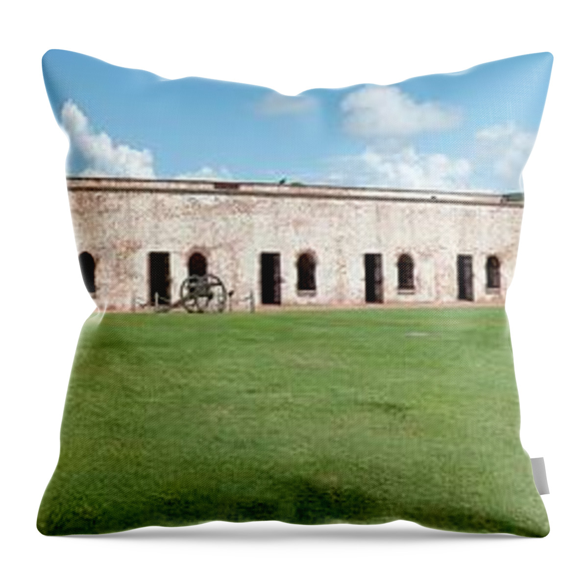 Beaufort Throw Pillow featuring the photograph Fort Macon panorama 2 by Michael Peychich