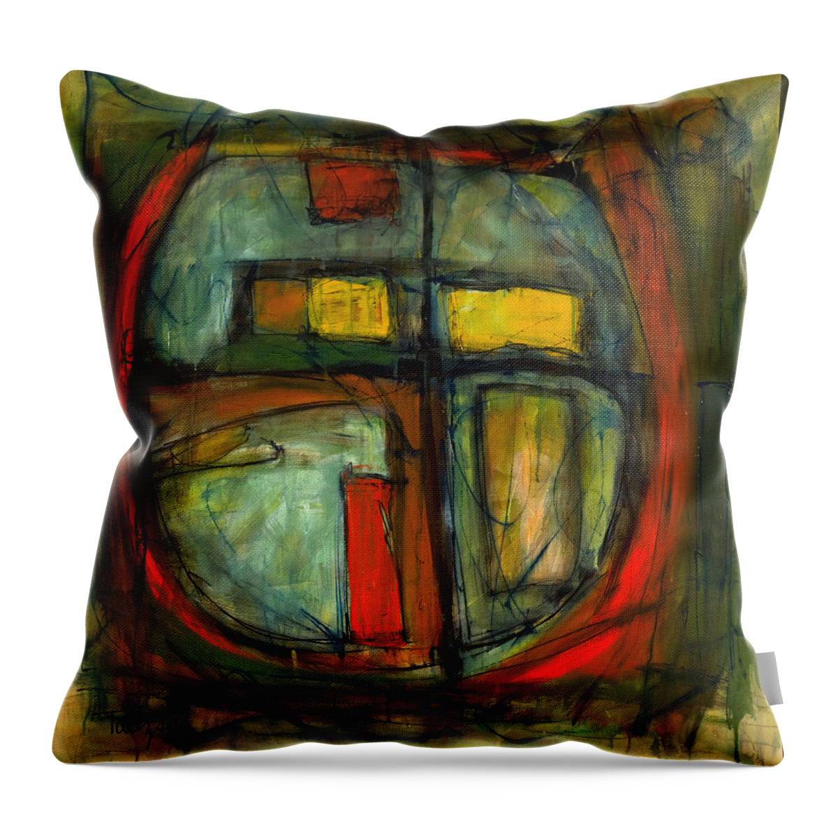 Abstract Throw Pillow featuring the painting Fortune Cookie by Lynne Taetzsch