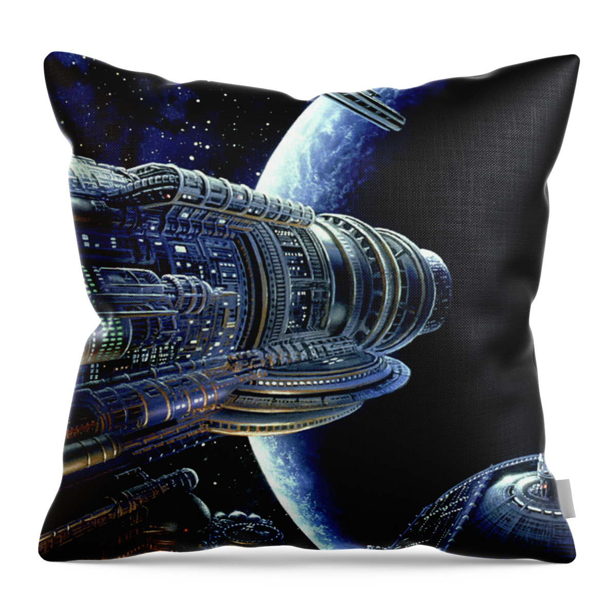 Space Throw Pillow featuring the painting Foundation Trilogy by Don Dixon