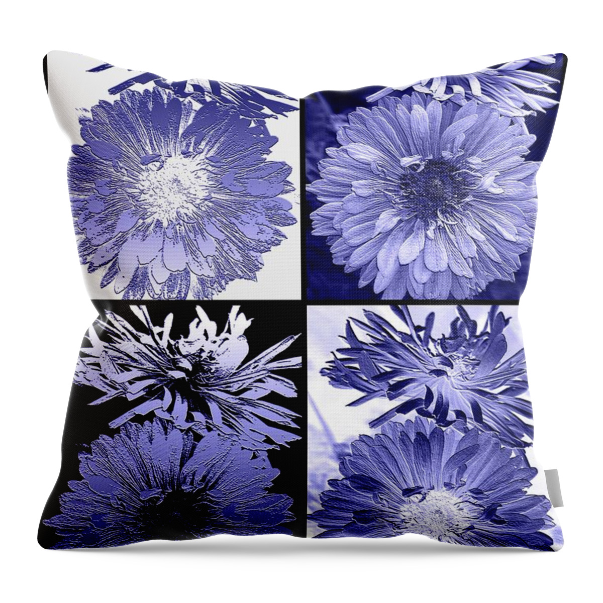 Anemone Throw Pillow featuring the digital art Four Interpretations of Anemone in Blue by J McCombie