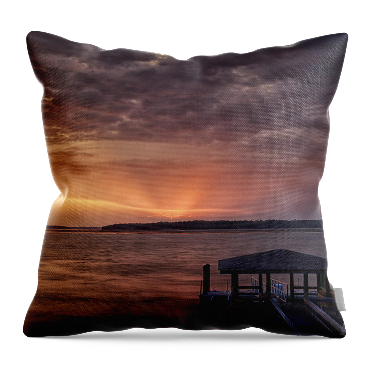 Beaufort County Throw Pillow featuring the photograph Four Seconds of Sunset by Phill Doherty