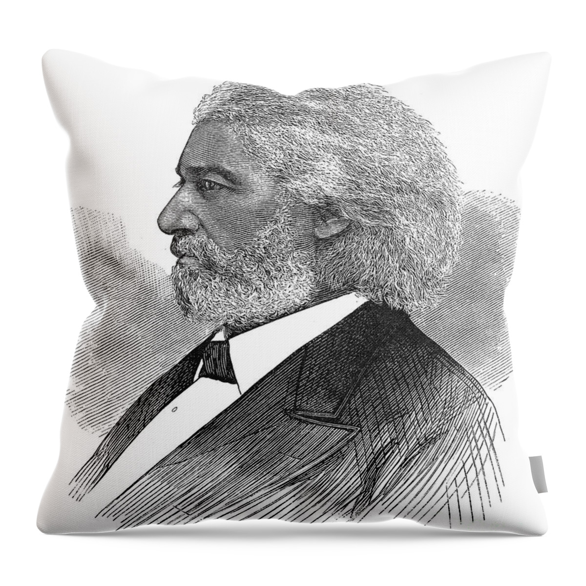 1877 Throw Pillow featuring the photograph FREDERICK DOUGLASS (c1817-1895). American abolitionist. Wood engraving, American, 1877 by Granger