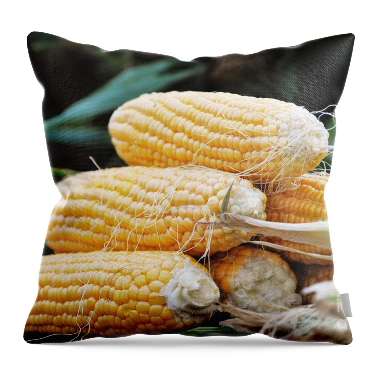 Vegetable Throw Pillow featuring the pyrography Fresh corn by Frank Larkin