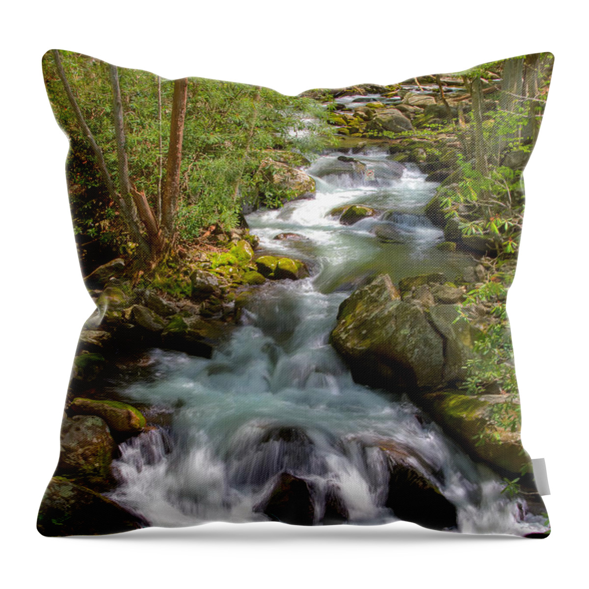 Smoky Mountains Throw Pillow featuring the photograph Full Stream by Sue Karski
