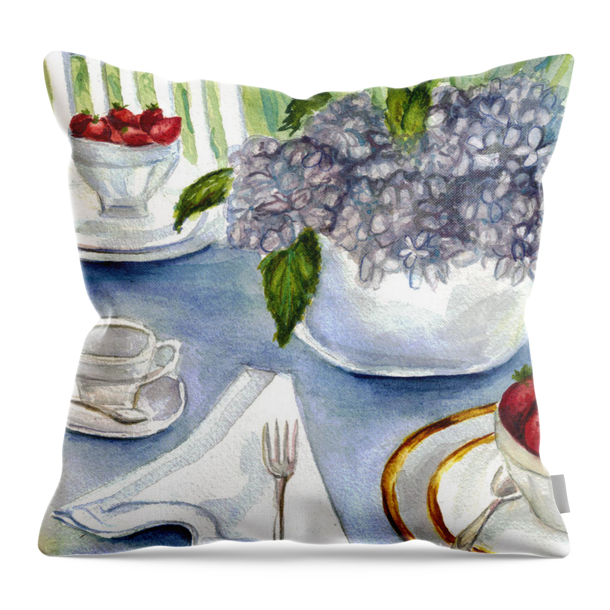 Garden Party Throw Pillow featuring the painting Garden Tea Party by Clara Sue Beym