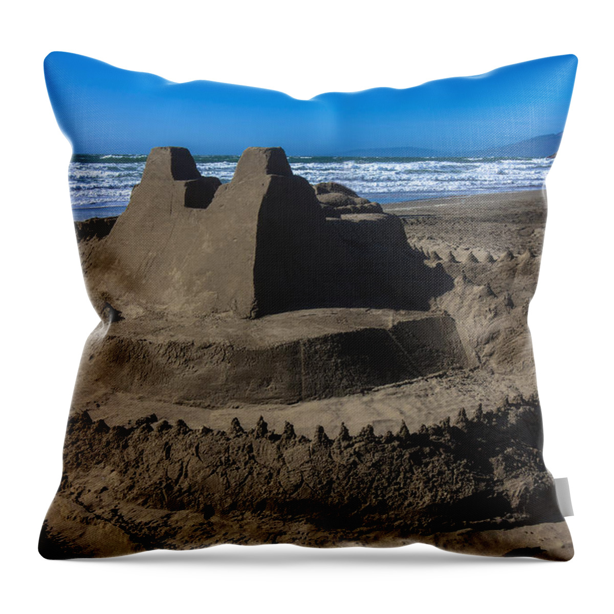 Giant Sand Castle Throw Pillow featuring the photograph Giant sand castle by Garry Gay