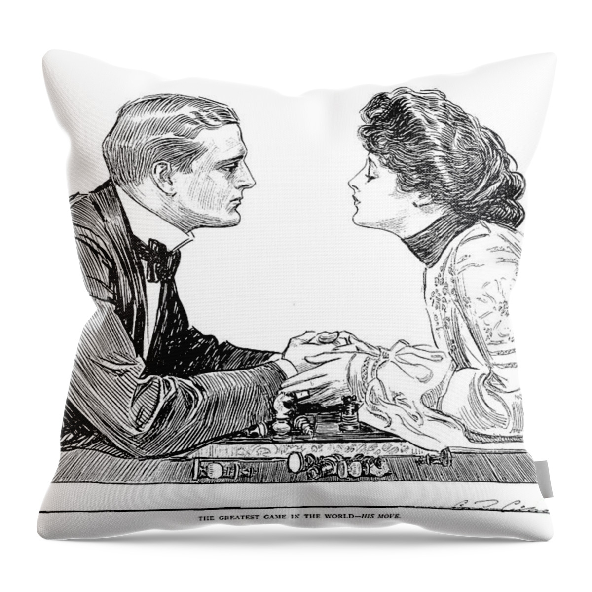 1903 Throw Pillow featuring the photograph Chess Game, 1903 by Charles Dana Gibson