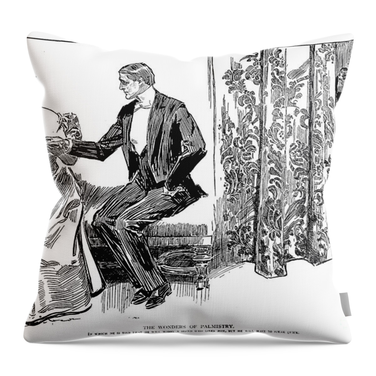 1897 Throw Pillow featuring the photograph Palmistry, 1897 by Charles Dana Gibson