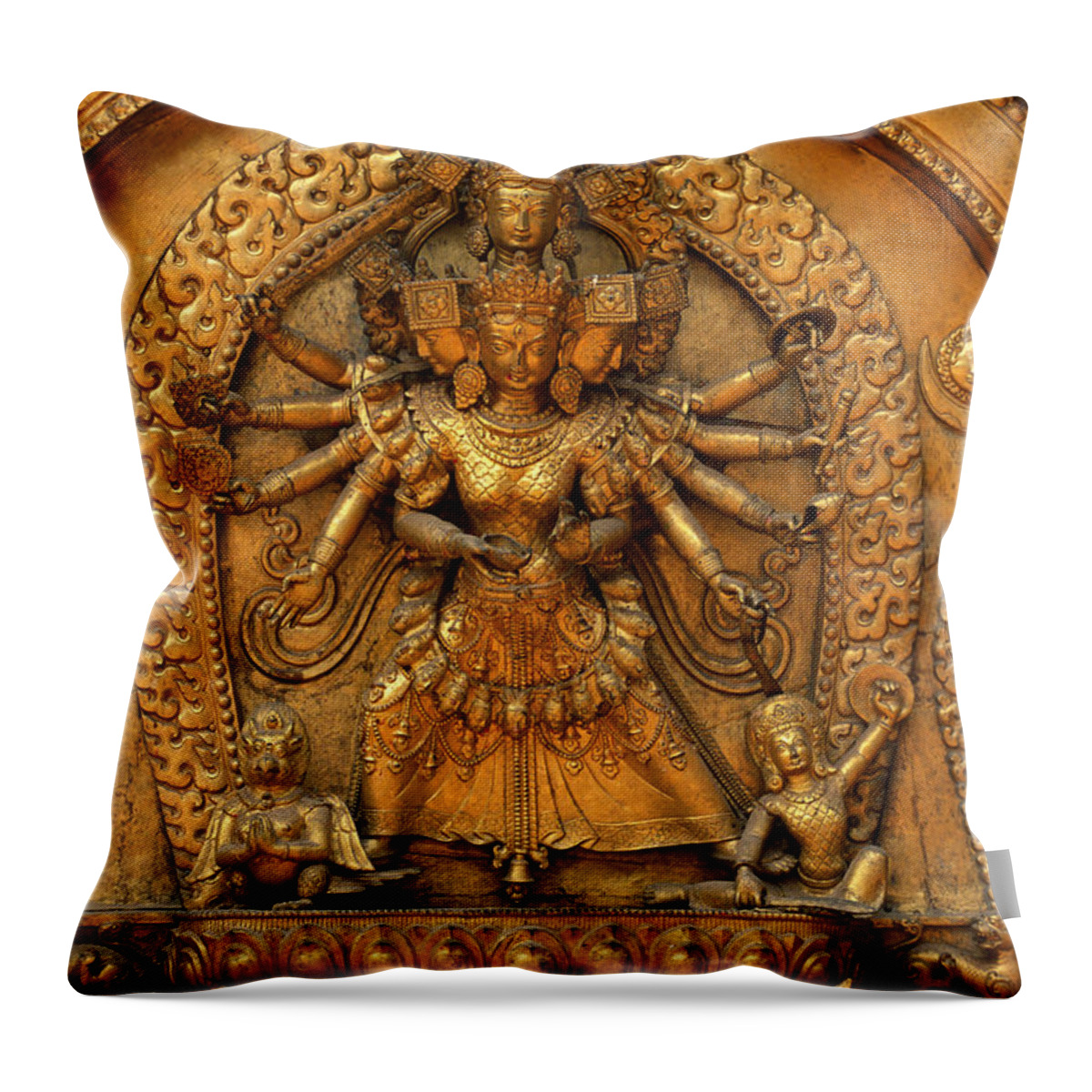 Craig Lovell Throw Pillow featuring the photograph Gilded Avalokiteshwara - Bhaktapur Nepal by Craig Lovell