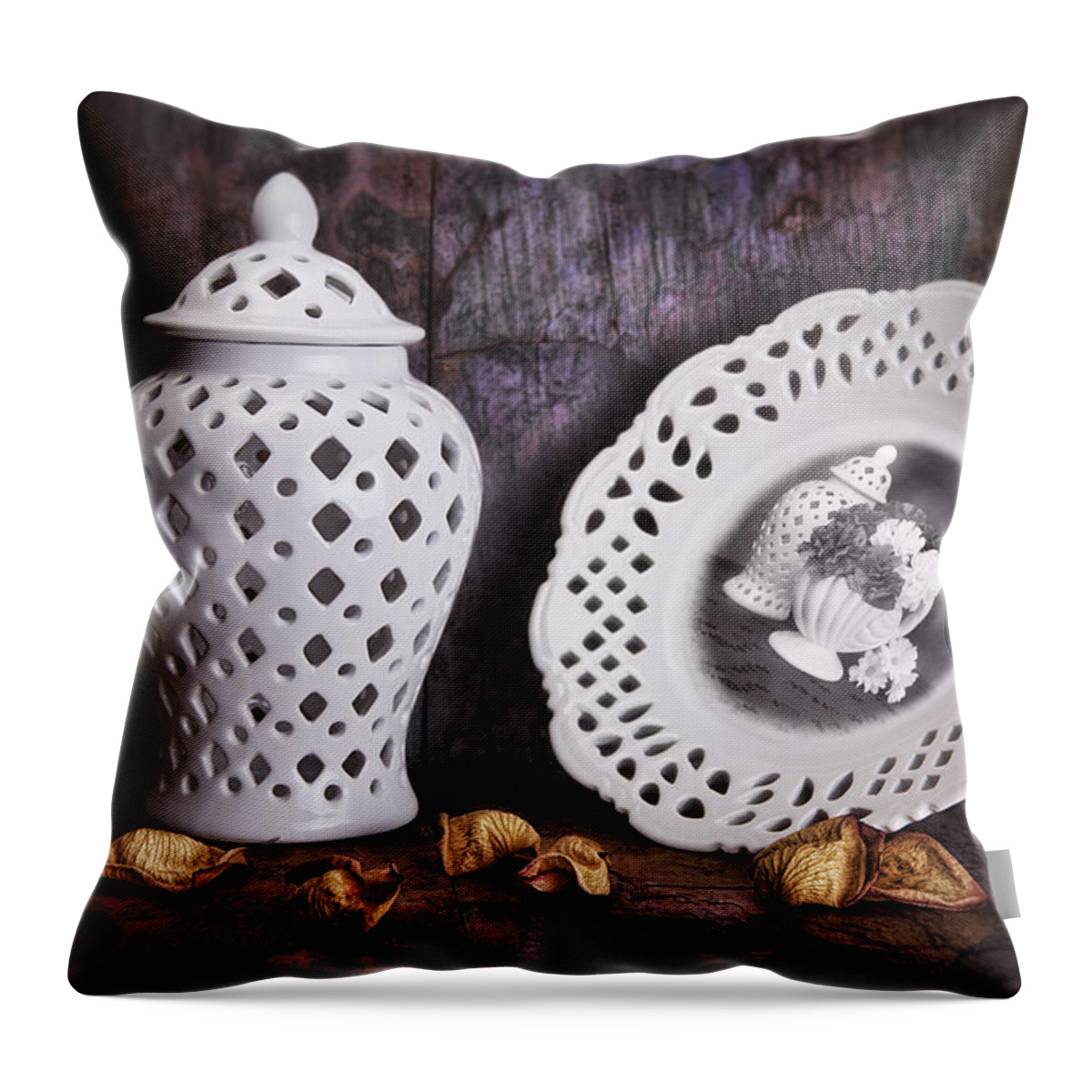 China Throw Pillow featuring the photograph Ginger Jar and Compote Still Life by Tom Mc Nemar