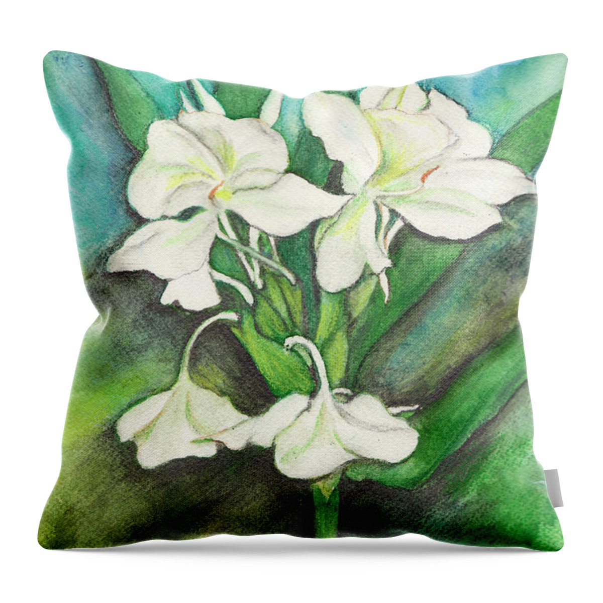  Ginger Lily Throw Pillow featuring the painting Ginger Lilies by Carla Parris