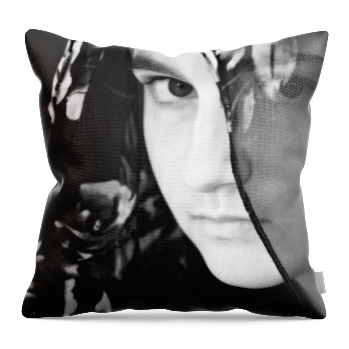 Girl Throw Pillow featuring the photograph Girl With A Rose Veil 3 BW by Angelina Tamez