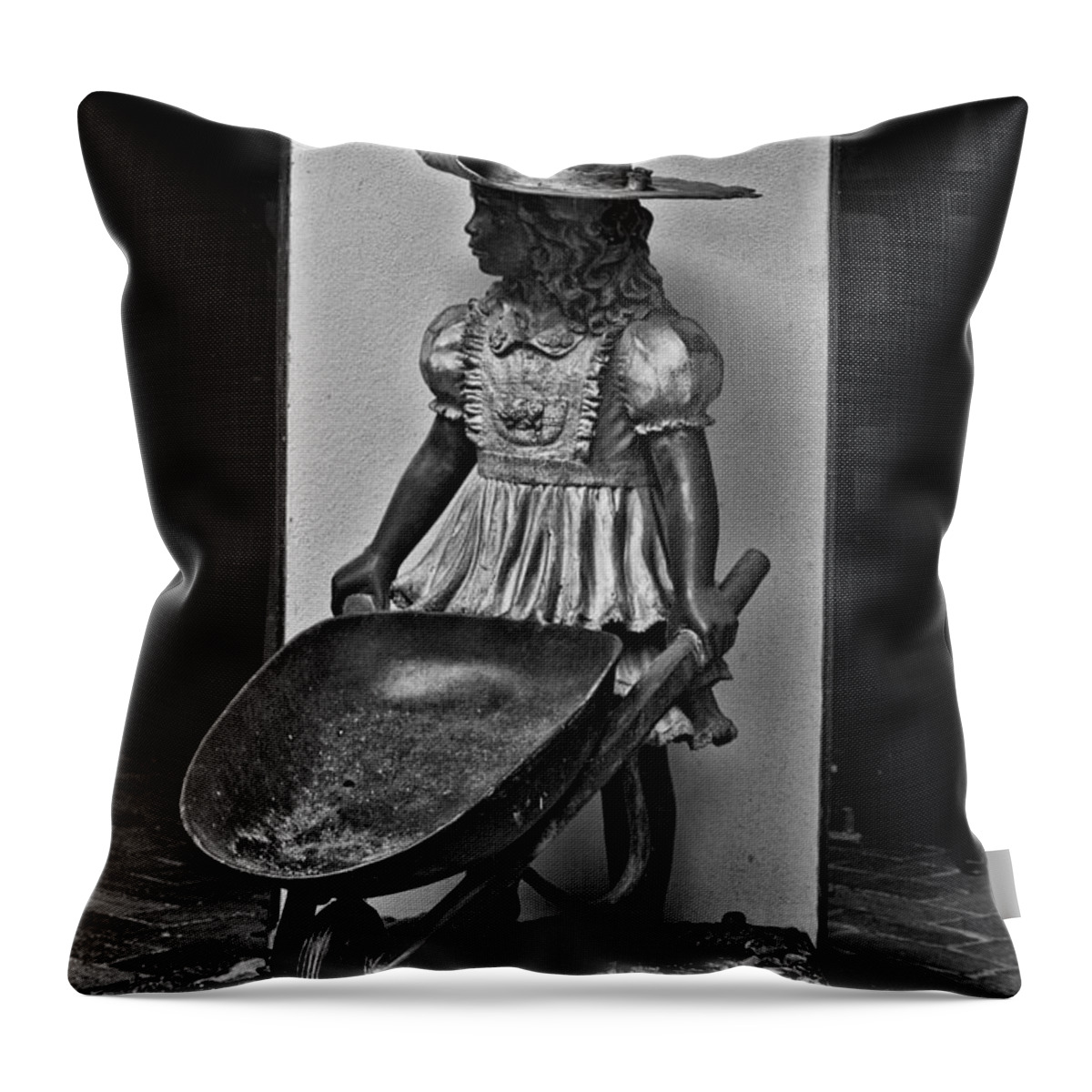 Girl Throw Pillow featuring the photograph Girl with Wheel Barrel by Bill Barber
