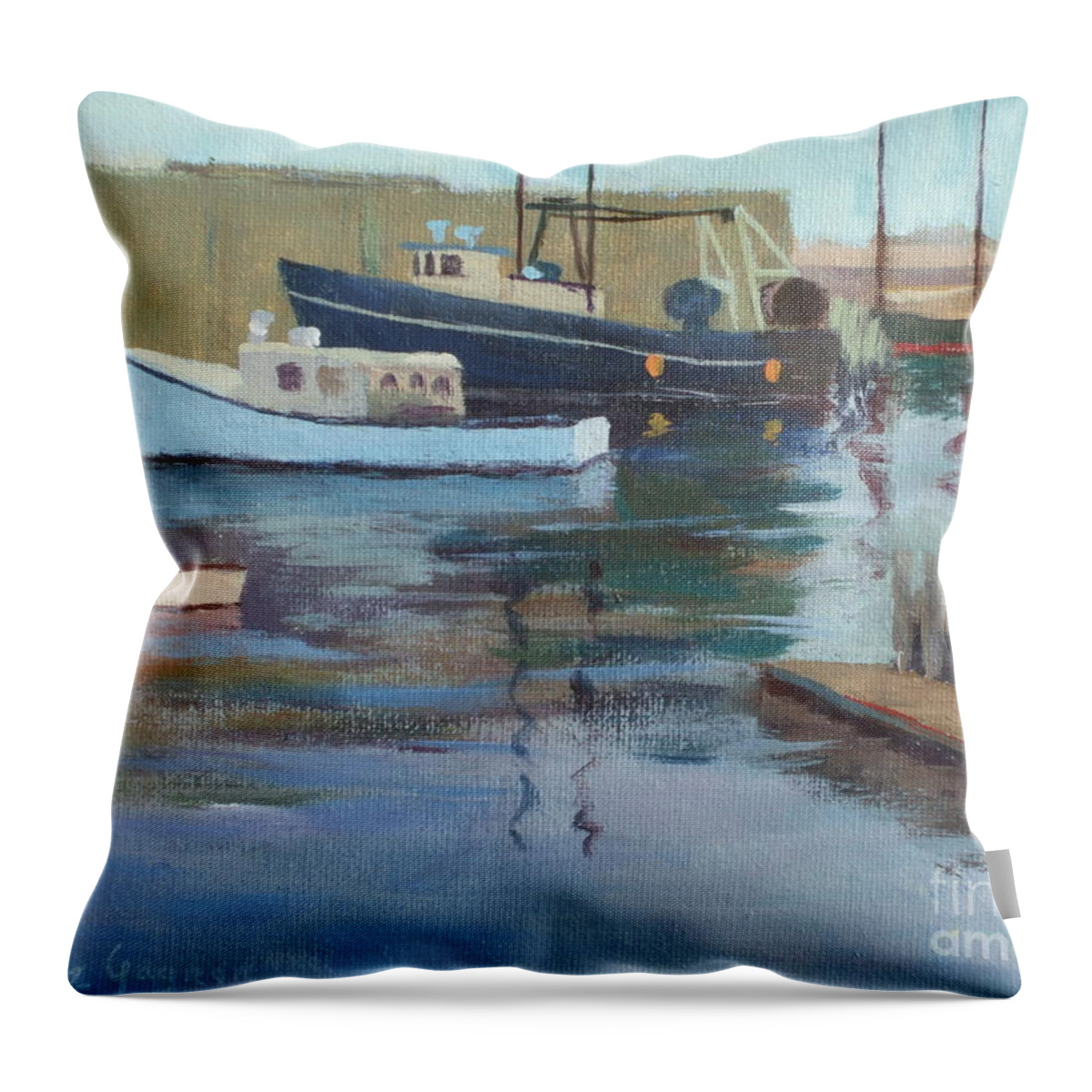 Gloucester Harbor Throw Pillow featuring the painting Gloucester Harbor by Claire Gagnon